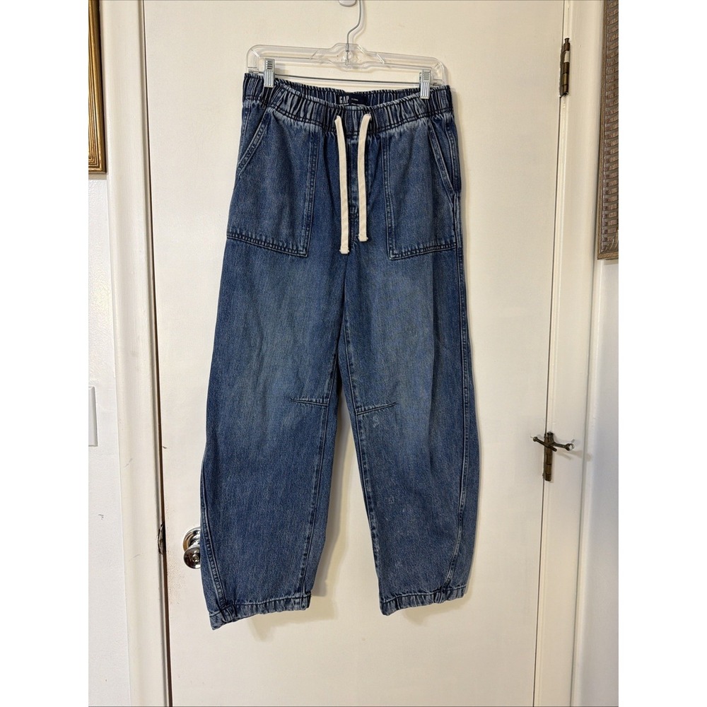 GAP  Pull-On Barrel Jeans Size Small Long Pockets Boho - Picture 2 of 8